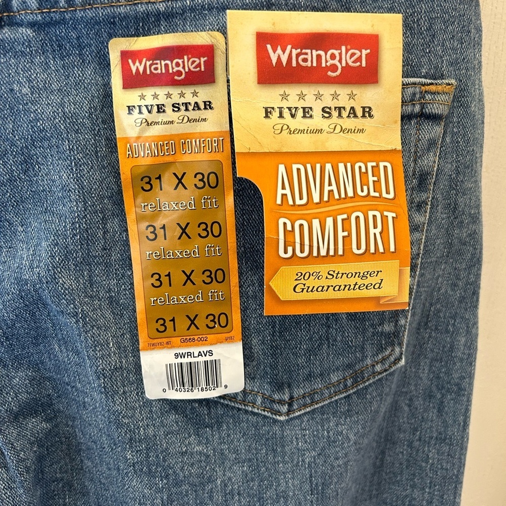 WRANGLER FIVE STAR PREMIUM DENIM COMFORT STRETCH RELAXED FIT MENS JEANS 31x30 - Picture 3 of 6